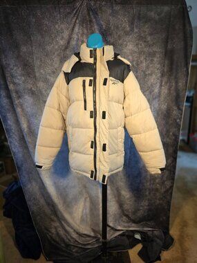 Reebok Men's Large Winter Parka with hood- Cream/Blue